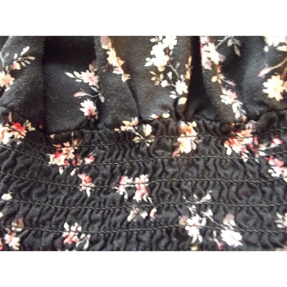 No Boundaries Tank Top Juniors Small(3-5)Black Pink Floral Smocked Waist Peasant - Picture 5 of 12